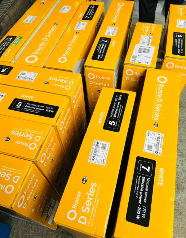 Rointe D Series electric radiators ready for installation by DT Electrical Cornwall
